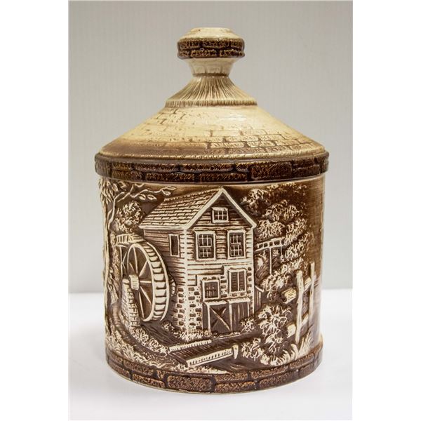 CERAMIC COOKIE JAR WINE JUG WATER MILL WHEEL