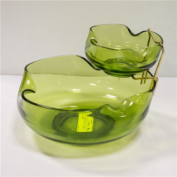 VINTAGE GREEN CHIP AND DIP BOWL
