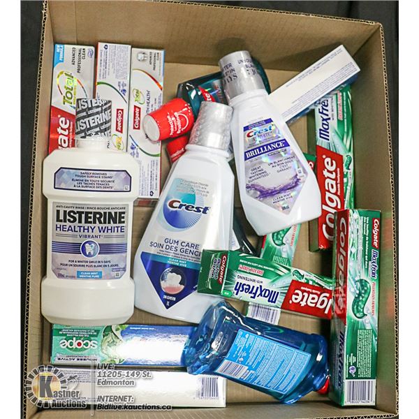 FLAT LOT OF MOUTHWASH AND TOOTHPASTE