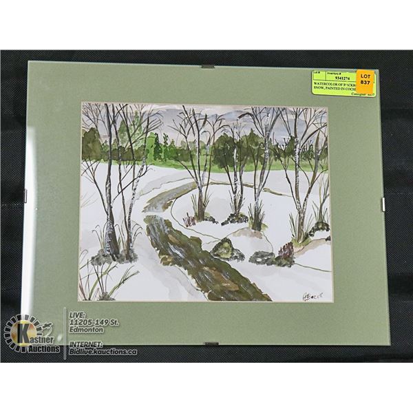 WATERCOLOR OF BACKROAD AND SNOW, PAINTED IN COCHIN