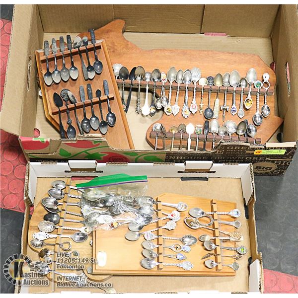 COLLECTORS SPOONS- ASSORTED WITH 2 WOOD WALL