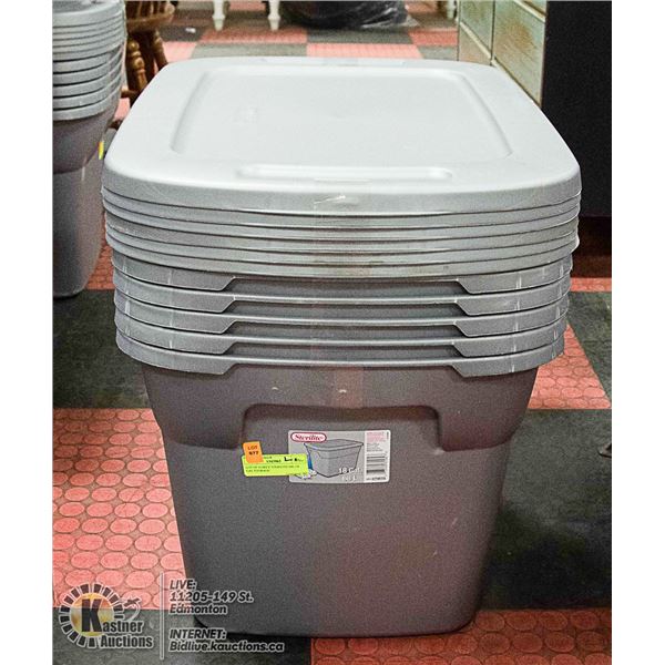 LOT OF 6 GREY STERILITE 68L/18 GAL STORAGE