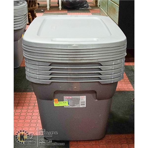 LOT OF 6 GREY STERILITE 68L/18 GAL STORAGE