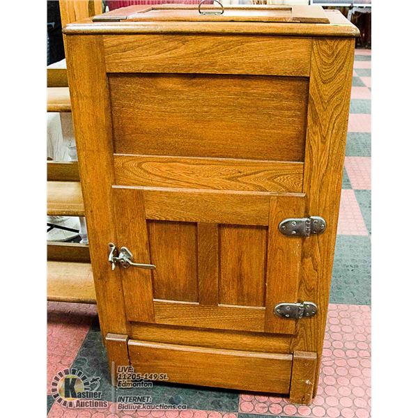 VINTAGE WOOD ICEBOX 37" TALL 24" LONG 16" WIDE