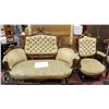 Image 1 : ANTIQUE LOVE SEAT + CHAIR. FRONT LEGS NEED REPAIR