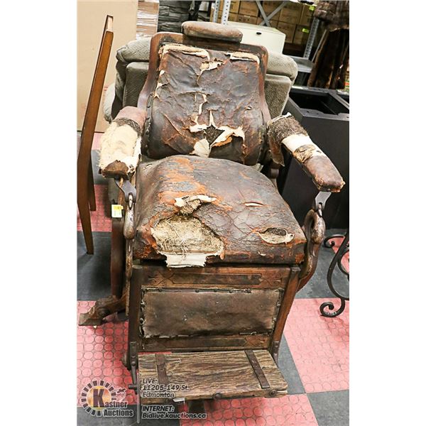 ANTIQUE BARBERS CHAIR NEEDS RESTORATION