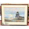 Image 1 : OIL PAINTING SUNSET-GIRL ON LOGS OVER OCEAN