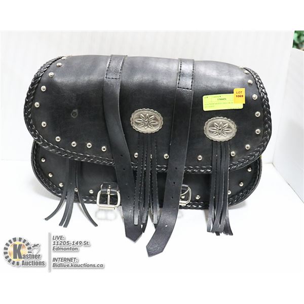 LEATHER SADDLE BAG BLACK STUDDED