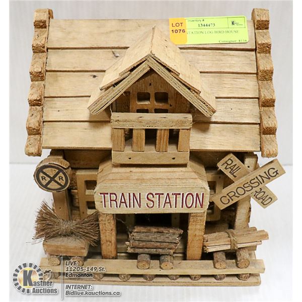 TRAIN STATION LOG BIRD HOUSE