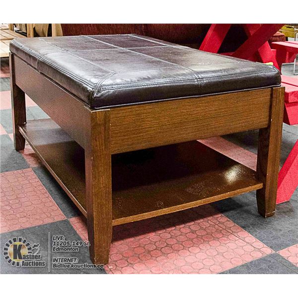WOOD AND PADDED COFFEE FOOT TABLE