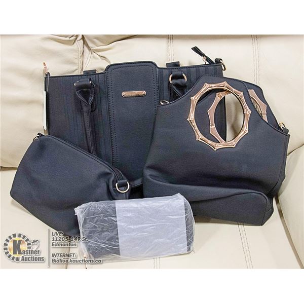NEW 4PC BLACK PURSE SETUP, COMES WITH MAKEUP