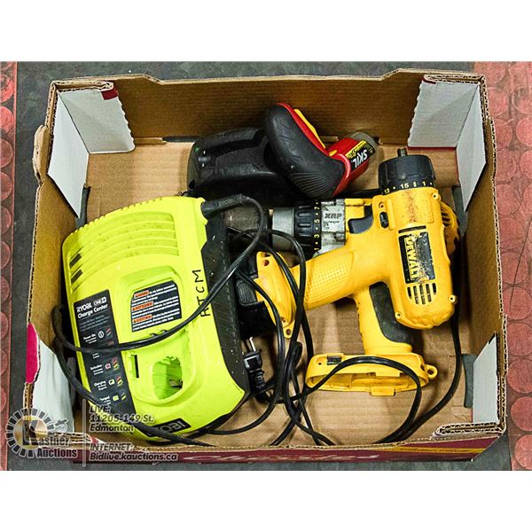 DEWALT DRILL LOT WITH RYOBI CHARGER