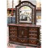 Image 1 : LARGE WOOD DRESSER AND MIRROR SET