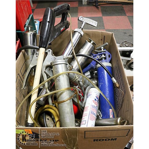 BOX FULL OF GREASE GUNS