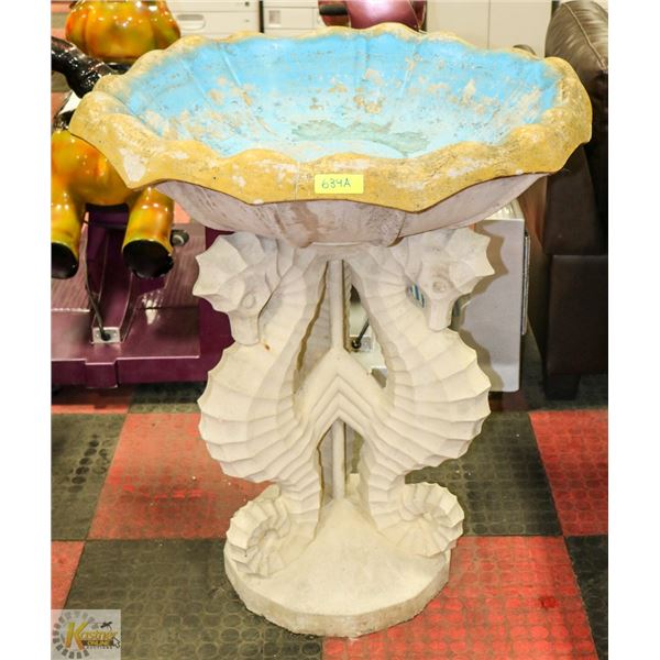 CEMENT SEAHORSE BIRDBATH YARD STATUE,