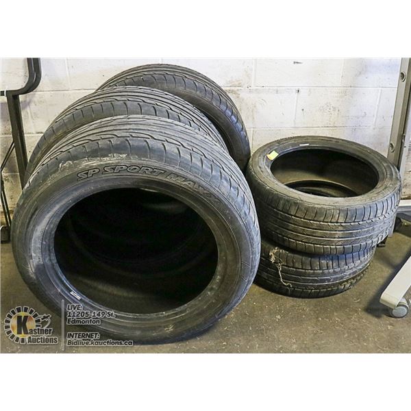 LOT OF 5 ASSORTED SIZED TIRES, R20 & R17