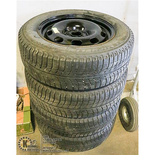 4 MICHELIN X ICE TIRES 195/65 R15 BLACK STEEL RIMS