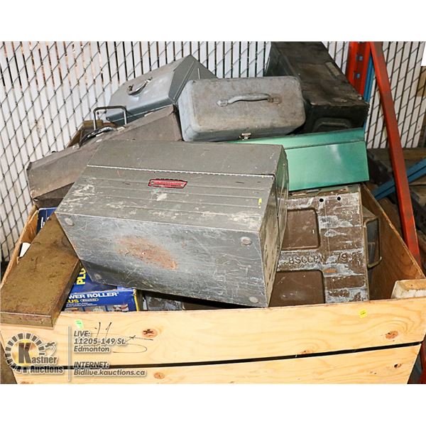 PALLET OF ASSORTED TOOL BOXES & MORE