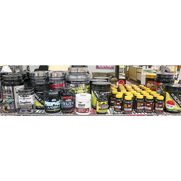 9. SHELF OF ASSORTED WORK OUT SUPPLEMENTS