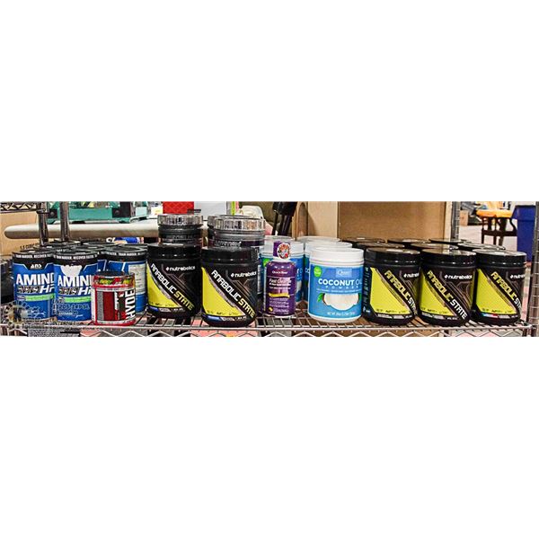 11. SHELF OF ASSORTED WORK OUT SUPPLEMENTS