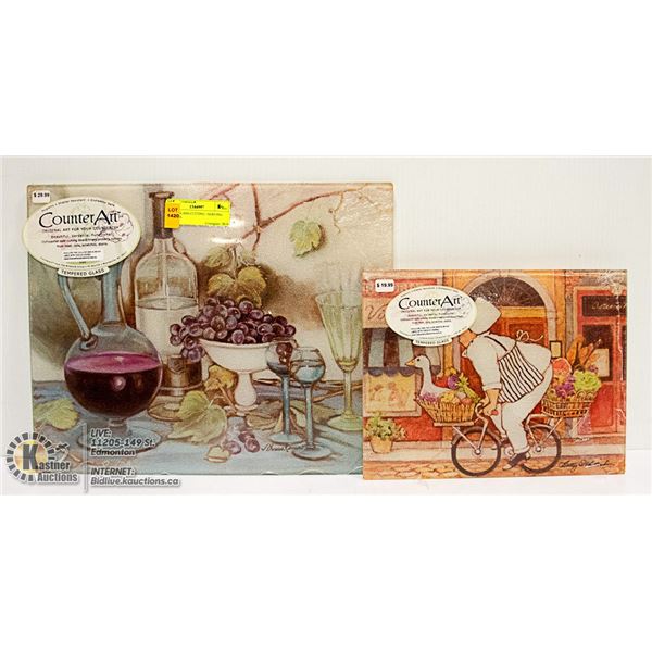 2 ART GLASS CUTTING / SERVING BOARDS.