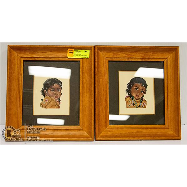 LOT OF 2 NEEDLEPOINT INDIGENOUS CHILDREN, FRAMED
