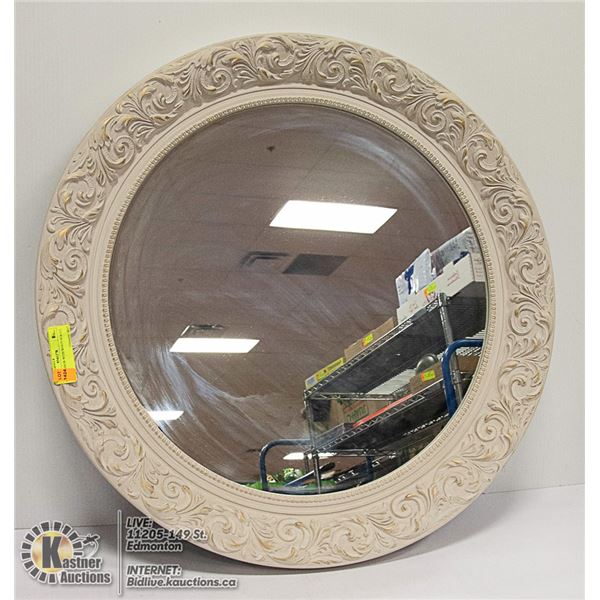 ROUND MIRROR WITH WHITE SCROLL