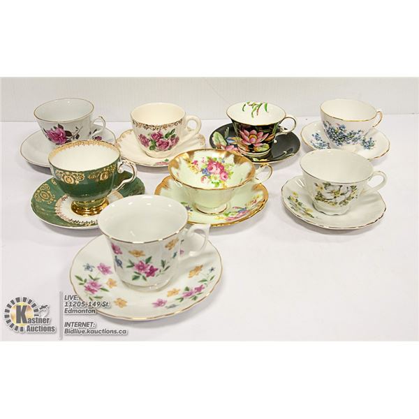 BOX OF 8 FINE CHINA TEA CUPS AND SAUCERS