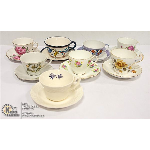 BOX OF 8 FINE CHINA TEA CUPS AND SAUCERS