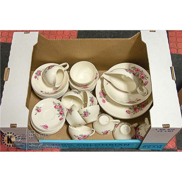 8 SET OF J & G MEAKIN ROSE DISHES WITH SERVE BOWL,