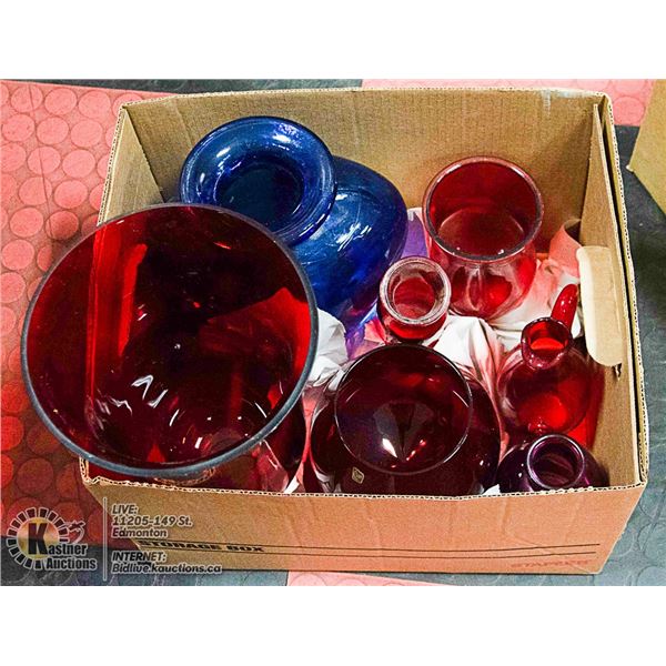 COLORED GLASS- LOT OF ASSORTED PIECES