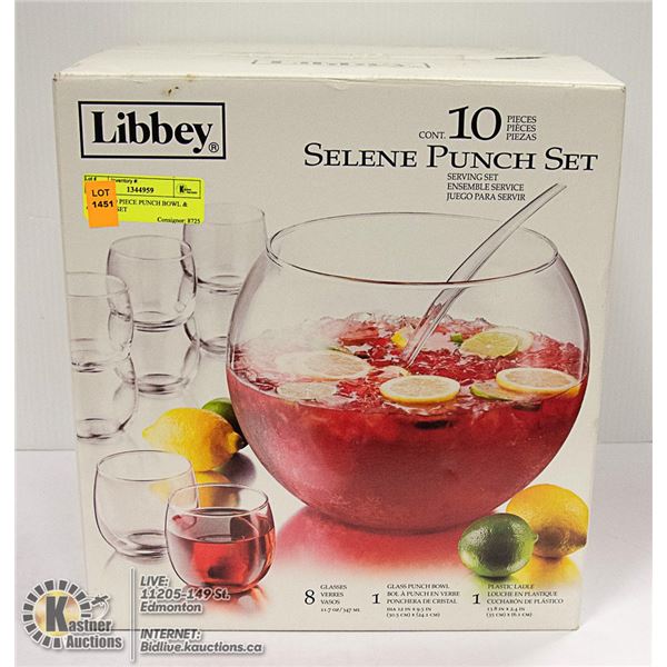LIBBEY 10 PIECE PUNCH BOWL & GLASSES SET