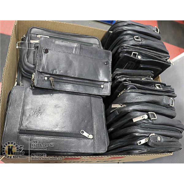 FLAT LOT OF VARIOUS TYPES OF LEATHER PURSES