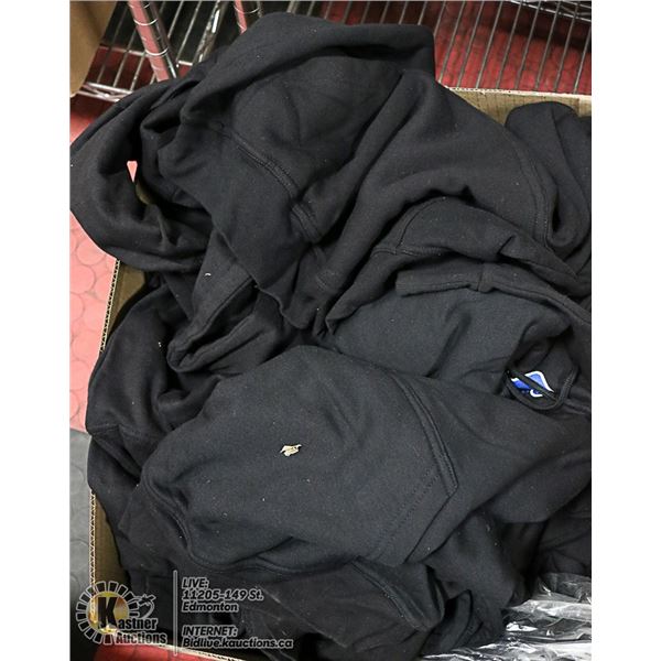 BOX LOT OF PULL OVER HOODIES AND MORE