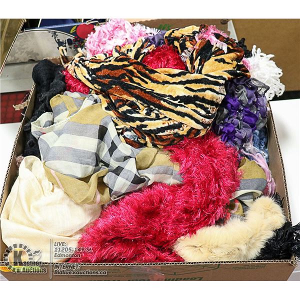 BOX LOT OF VARIOUS STYLES OF SCARVES