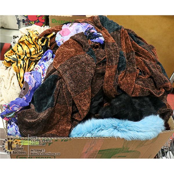 BOX LOT OF VARIOUS STYLES OF SCARVES