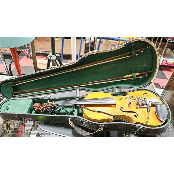 ANTIQUE VIOLIN /W ELECTRIC PICKUPS, 2 BOWS & EXTRA