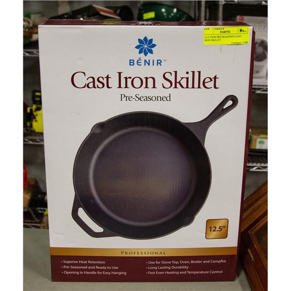 12.5" NEW PRE-SEASONED CAST IRON SKILLET