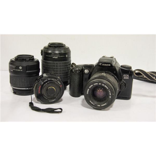 CANON EOS FILM CAMERA & MISC LENSES