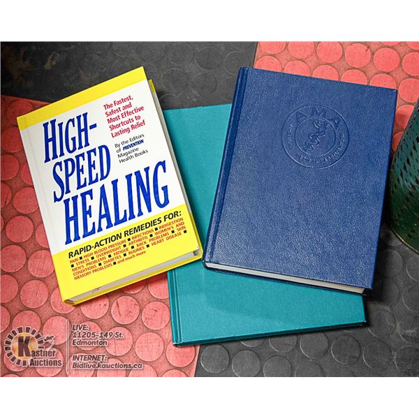 METAL GARBAGE CAN WITH 3 MEDICAL BOOKS