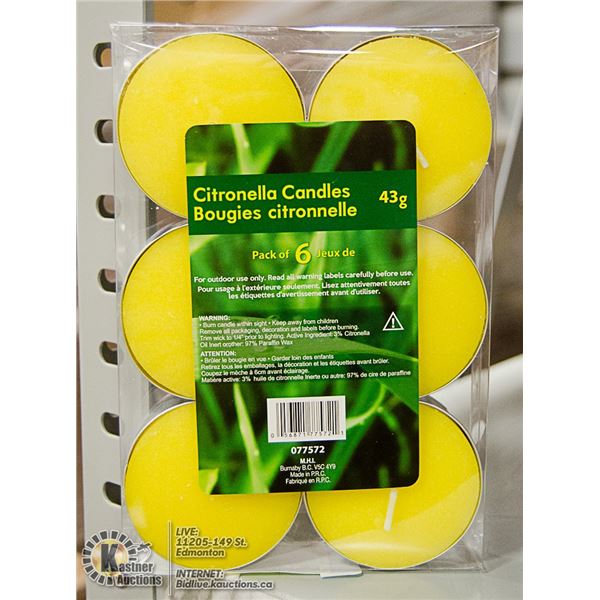 6 PACK OF 43G CITRONELLA CANDLES