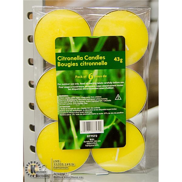 6 PACK OF 43G CITRONELLA CANDLES