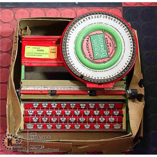SIMPLEX TYPEWRITER WITH BOX AND INSTRUCTIONS