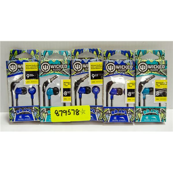LOT OF 5 WICKED AUDIO BRAWL HEADPHONES $45 RETAIL VALUE TAGS
