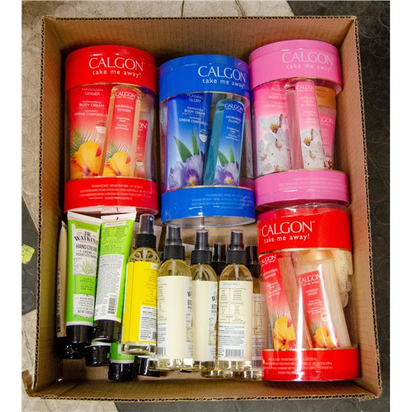 FLAT LOT OF CALGON AND JR WATKINS PRODUCTS