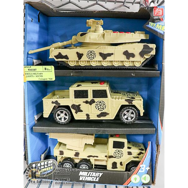 3 LAZER WHEELS MILITARY VEHICLES,LIGHTS + SOUND