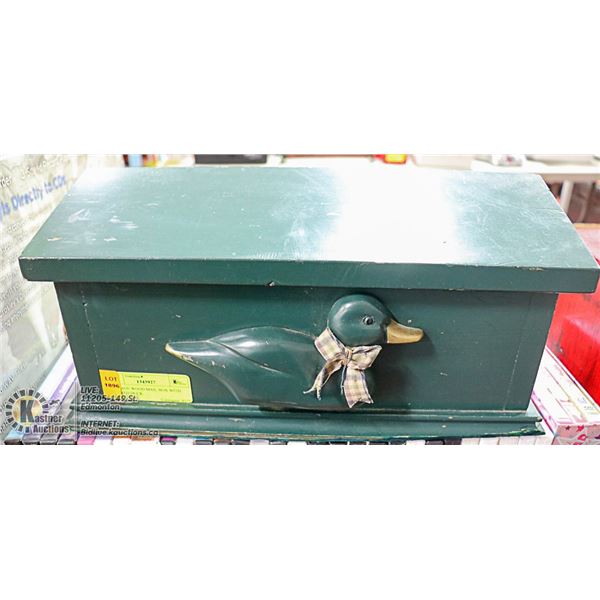 VINTAGE WOOD MAIL BOX WITH CARVED DUCK