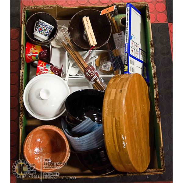 LARGE FLAT OF JAPANESE/ASIAN COOKWARE AND