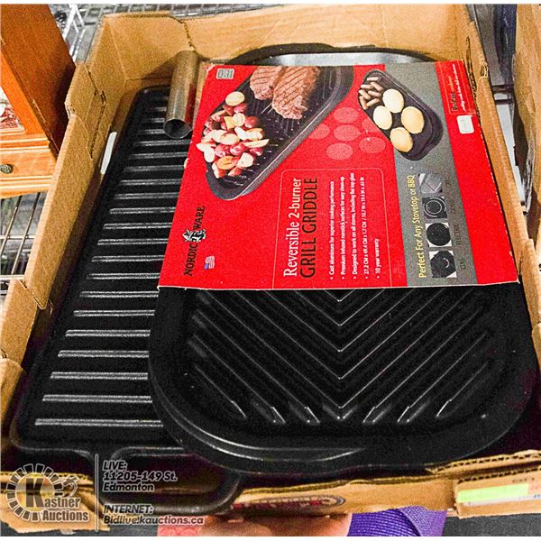 FLAT WITH 2 LARGE CAST IRON GRILL PLATES -