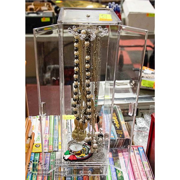 CLEAR JEWELLERY STANDING BOX FULL OF